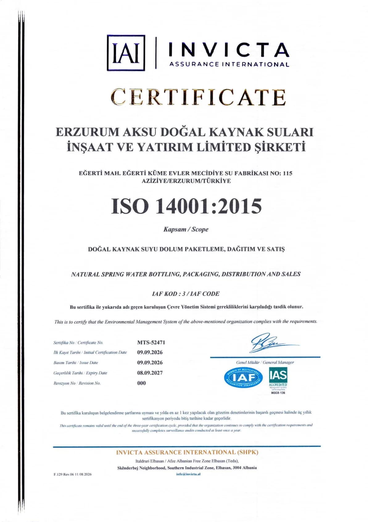 ISO 14001:2015 · Çevre Yönetim Sistemi