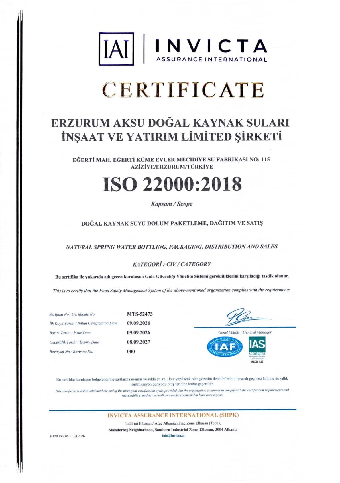 ISO 22000:2018 · Gıda Güvenliği Yönetim Sistemi