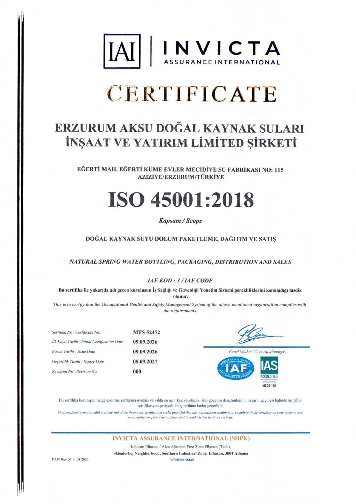 ISO 45001:2018 · İş Sağlığı ve Güvenliği Yönetim Sistemi