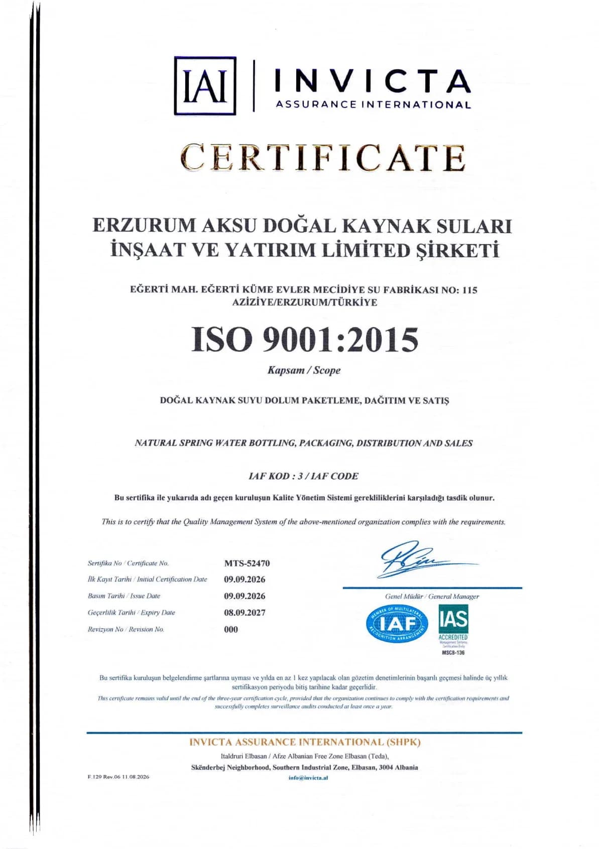 ISO 9001:2015 · Kalite Yönetim Sistemi